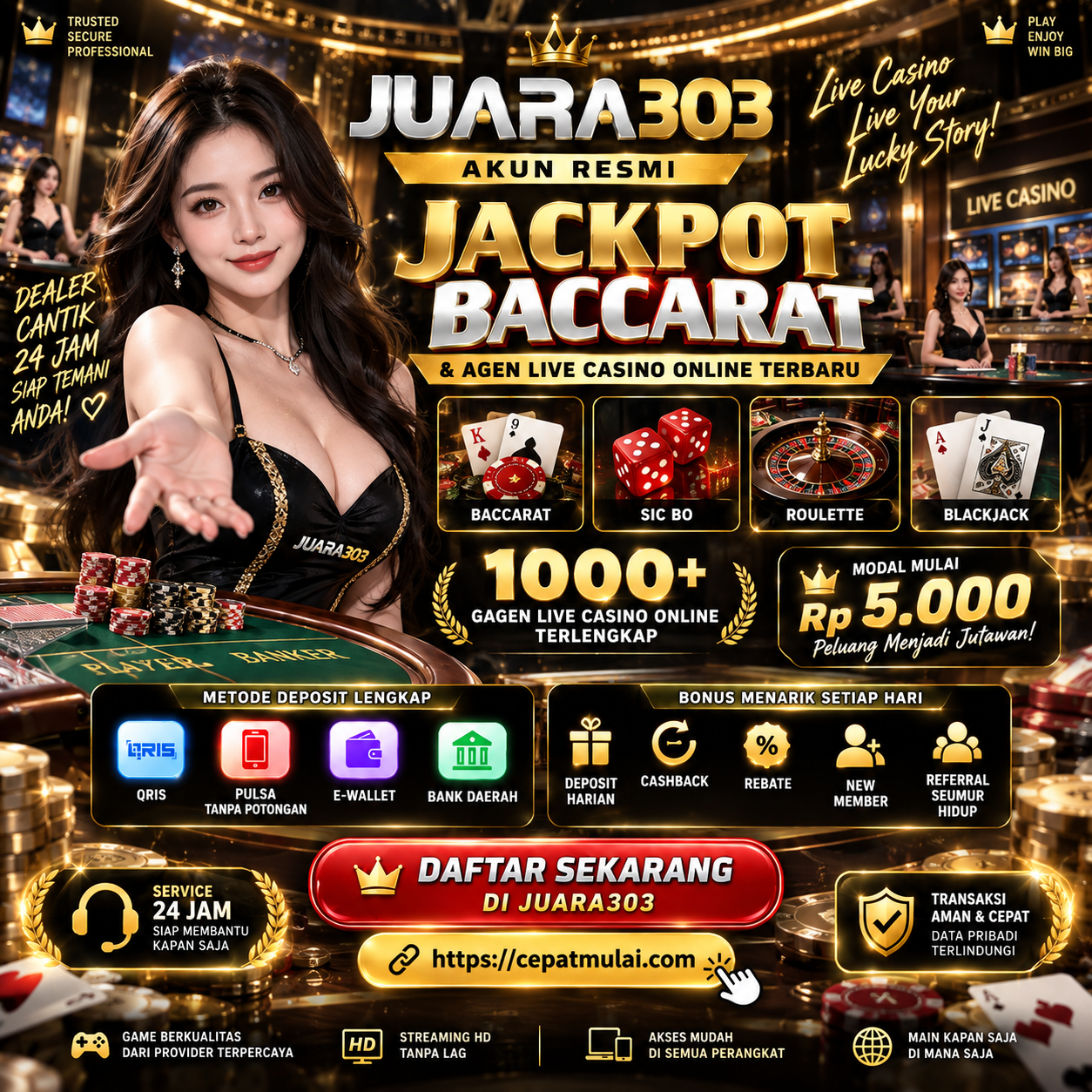 JUARA303 ☄️ Akun Resmi Jackpot Baccarat & Agen Live Casino Online Terbaru